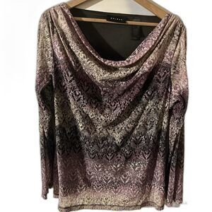 Vintage Women’s XL Y2K Long Sleeve Cowl Neck Top Mesh Print Fairy Whimsigoth